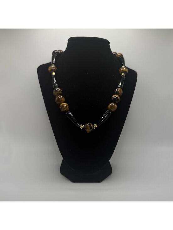 Jewelry - Jewelry By GG Brown and Gold Tiger Eye Onyx with Rhinestones 9" Beaded Necklace